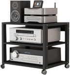 Dernoing 3 Tier Audio Rack Tower, CD Record Player Stereo Receiver AV Equipment Cabinet Display Rack, Weight Capacity 661 lbs, with Adjustable Wooden Shelves for Home (3 Tier Black)