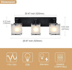 WINSHEN 3-Lights Bathroom Light Fixture Over Mirror, Modern Black Wall Sconce Vanity Lighting Fixtures with Rectangular Frosted Glass Shade for Bathroom Kitchen Bedroom, E26 Bulb Base