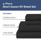 RV Short Queen Sheet Set 60 X 75 - 4 Piece RV Short Queen Bed Sheets - Soft, Breathable and Cooling - Designed for Bunks, Trailers & Campers - Fits 8” to 12" Mattress - Hotel Luxury Bedding - Black
