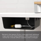 HumanCentric Under Desk Storage Shelf, Drawer Organizer for Office, Workstations, Tables, Sit Stand Desks, Gaming Setups, Mountable Storage Tray, Cable Management, Screw or Stick On, 2 Pack