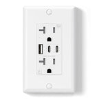 ELEGRP USB Outlets, 20 Amp Wall Outlet with 3 USB Ports, Dual USB C Ports Outlets, TR Tamper-Resistant USB Outlets Receptacles, Wall Plate Included, UL/CUL Listed, 1 Pack, White