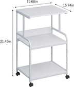 Arbuxzuy Printer Stand with Storage Shelf,3 Tier Printer Cart with Wheels,Mobile Printer Table for Home Office,Stands for Printer Heat Press Scanner Fax,Industrial Style (White)