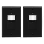 LIDER Motion Sensor Switch with Wall Plate, PIR Sensor Light Switch, Occupancy & Vacancy Modes, No Neutral Wire Required, 120V, 60Hz, 150W LED/CFL, Single Pole, LPS-1P-BKWP2P, Black, 2 Pack
