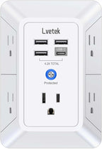 5 Outlet Extender Multi Plug Wall Outlets with 4 USB Charging Ports (1 USB C Outlet), 3 Sided 1680J Surge Protector Power Strip USB Wall Charger for Home, Office, Travel, ETL Listed, White