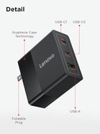 Lenovo 140W USB C Charger, GaN Power Adapter with 3-Port Fast Charging, PD 3.1 Compatible, Black, for ThinkPad, MacBook, iPhone, Samsung Galaxy, with 240W Cable