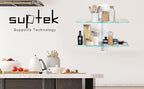suptek 2 Tiers Glass Floating Shelves, Flat Black Wall Mount Bracket, AV Shelf, Media Shelf for DVD Player / PS4 / Cable Boxes/Game Consoles/Sky Box/TV Accessories, 17.6kg Load Capacity