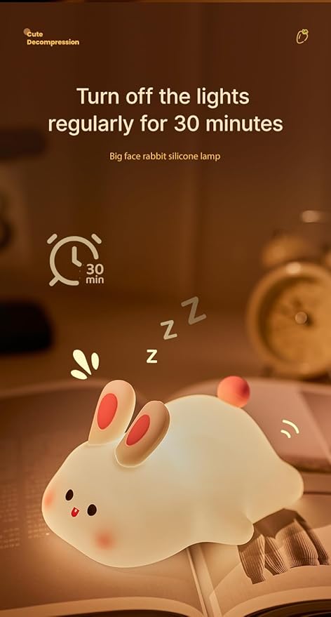 ATSUI Rabbit Night Light, LED Squishy Novelty Animal Night Lamp, Food Grade Silicone 3 Level Dimmable Nursery Nightlight for Desk Decor, Funny Gifts Stuff for Boys Girls Baby, White Elephant Gifts