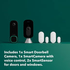 ecobee Home Security Bundle with Smart Doorbell Camera (Wired), SmartSensor for Doors and Windows, and SmartCamera with Voice Control.