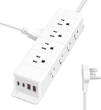 45W USB-C Fast Charging Under Desk Power Strip,12 Outlet Mountable Power Strip with 4 USB,1200J Surge Protection,10FT Flat Extension Cord
