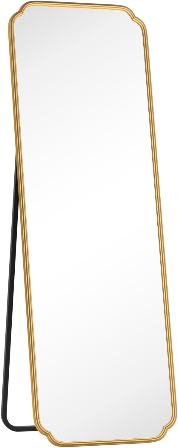Gold Full Length Mirror with Standing, 65"x22" Rounded Corner Wall Mounted Floor Mirror Leaning Against Wall Dressing Room
