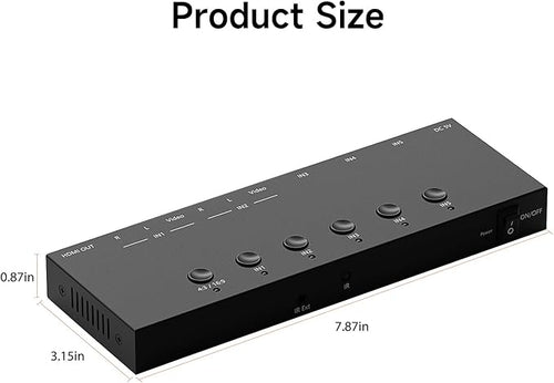 5 in to 1 Out RCA/HDMI Switcher，3 Way HDMI 2.0 + 2 RCA to HDMI Converter, Support 4:3/16:9 4K and 3D for PS1/2/3/4/5, N64, SNES, Switch, DVD, Roku, etc.