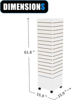 16" W * 16" D * 62" H - White Slatwall Tower, Four Panel Slatwall Retail Fixture, Rotating Retail Display Rack