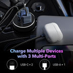 OLG 100W Car Charger – 3 Port Cargador para Carro (LED Display, 12V/24V Compatible) – Cigarette Lighter USB Fast Charge Adapter for iPhone, Android, Type V