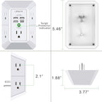 Wall Charger, Surge Protector, QINLIANF 5 Outlet Extender with 4 USB Charging Ports (4.8A Total) 3-Sided 1680J Power Strip Multi Plug Adapter Spaced for Home Travel Office (3U1C)