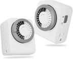 BN-LINK Timer Outlet with 2 Grounded Outlets, Mechanical Light Timers for Electrical Outlets Indoor, 24-Hour 3-Prong Timer Outlet for Lamp, Indoor Lighting and Christmas Lights, 15A/1875W, 2 Pack