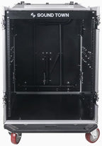 Sound Town Heavy-Duty 1/2" (12mm) Plywood 14U PA DJ Rack/Road ATA Case with 11U Slant Mixer Top, 20’’ Rackable Depth, DJ Work Table and Casters, 14 Space Size, Pro Tour Grade (STMR-14UWT)