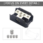 RKURCK 4 Way Power Distribution Block, 0/2/4 AWG Gauge in, 4/8/10 Gauge Out, Car Audio Stereo Amp Distribution Connecting Block for Audio Splitter (1 in 4 Out)