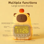 DNBFLLK Capybara Alarm Clock with Night Light for Kids, Cute Toddler Alarm Clocks for Bedrooms Ok to Wake Clocks for Girls and Boys, Rechargeable Silicone Animal Tabletop Lamp for Kid