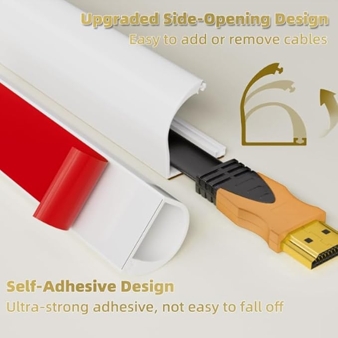 RPXRPXSide Open One Cord Cable Raceway Wire Cover for Cords, Our Cable Track is Best Suited for one Wire (Diameter <0.27"),Wire Raceway Management Cable Concealer Channel (White, 390in)