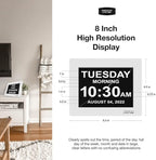 American Lifetime 【New 2023】 Dementia Clock Large Digital Clock for Seniors, Digital Clock Large Display with Custom Alarms, Clock with Day & Date for Elderly, Large Number Digital Clock Mahogany