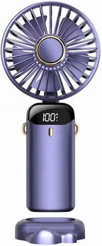 AMPMG LED Digital Display Rechargeable Fan – Portable Handheld & Desk Fan with Adjustable Speeds, USB Charging, Quiet Operation, and Base Stand for Home, Office, Travel and Outdoor Use