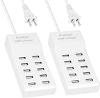 2 Pack 10-Ports USB Charger Station, Power Strips with Surge Protection，Smart USB Charger for Multiple Devices,Smart Watches ，Phones， Tablets for Home,Office,Travel(USB-A Port)