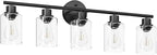 Guliaofo 5-Light Black Bathroom Vanity Lights, E26 Modern Bathroom Light Fixtures with Clear Glass Shade, Mirror Kitchen Hallway Cabinet Living Room Sconces Wall Lights