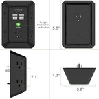 USB Wall Charger, Surge Protector, QINLIANF 5 Outlet Extender with 4 USB Charging Ports (4.8A Total) 3-Sided 1680J Power Strip Multi Plug Outlets Wall Adapter Spaced for Home Travel Office(2U2C),Black