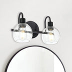 WINSHEN Black 2-Lights Wall Sconce Lighting with Seeded Glass Lampshades Industrial Bathroom Vanity Light Fixtures for Hallway Kitchen Bedroom