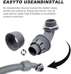 Wocloer 1/2 inch Liquid Tight Connector PVC Flexible Conduit Connector UL Listed Liquid Tight Conduit Fittings 10 Pack (5 pcs 180D/5 pcs 90D)