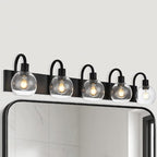 WINSHEN Bathroom Light Fixtures 5-Lights Matte Black Farmhouse Vanity Lighting with Seeded Globe Glass for Over Mirror