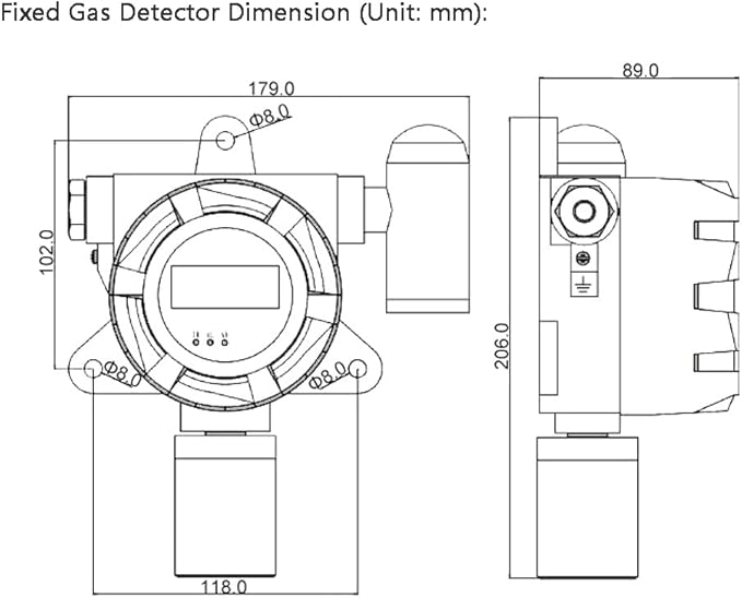ATO Fixed Carbon Monoxide Gas Detector, 4-20mA Signal Output, CO Gas Leak Detector 0 to 100/500/1000 ppm, with Sound and Light Alarm (0-100ppm, Relay Output:1NO+1NC)