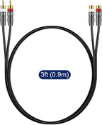 J&D 2 RCA Extension Cable Male to Female, Copper Shell Gold-Plated 2RCA Male to 2RCA Female Cable Stereo Audio Extender Cord Adapter, 3 Feet