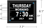 LaMi Products 7.85 Inch Dementia Clock for Seniors - Extra Large Display Digital Wall Clock with Day & Date, 12 Custom Alarms - High Contrast for Low Vision, Memory Care (Black)