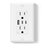 ELEGRP USB Outlets, 15 Amp Wall Outlet with 3 USB Ports, Dual USB C Ports Outlets, TR Tamper-Resistant USB Outlets Receptacles, Wall Plate Included, UL/CUL Listed, 1 Pack, White