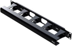 ICC 1U Ring Cable Manager Panel with Cover, Plastic with Metal Back Frame, 4" D-Rings, Horizontal Cable Management, Rackmount for 19” Network Racks, Black, Single Pack