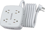 10 Ft Surge Protector Power Strip - 8 Widely Outlets with 4 USB Ports, 3 Side Outlet Extender with 10 Feet Extension Cord, Flat Plug, Wall Mount, Desk USB Charging Station, ETL, Grey