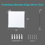 30x30 Inch Bathroom Mirror Frameless Beveled Edge Rectangle Wall Mirror Explosion Proof and Shatterproof Bathroom Vanity Mirror Wall Mounted Hang Firmly (Horizontal or Vertical)