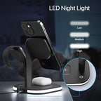 3 in 1 Wireless Charging Station for Apple Magsafe Charger Stand,Magnetic Wireless Charger Station for iPhone 17 Air 16 15 14 13 12 Series,Apple Watch Series 1-10,AirPods with LED and Adapter