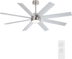 WINGBO 60" Large DC Ceiling Fans with Lights and Remote, 3 Downrods, 8 Plywood Blades, 6-Speeds Reversible DC Motor, 3CCT, Indoor Ceiling Fan for Bedroom Living Room Patio, Brushed Nickel and Silver