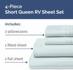 RV Short Queen Sheet Set 60 X 75 - 4 Piece RV Short Queen Bed Sheets - Soft, Breathable and Cooling - Designed for Bunks, Trailers & Campers - Fits 8” to 12" Mattress - Hotel Luxury Bedding - Ice Blue
