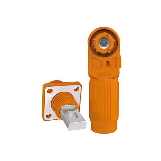 400A Battery Energy Storage Connector, 150mm² High Current Connectors IP67 Waterproof Copper Plate Wiring Power Adapter Quick Plug Terminal Right Angle Plug and Socket (1500V Black+Orange)