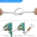 20 Gauge 3 Conductor Electrical Wire, 65.6FT White Stranded Low Voltage 20/3 PVC Case, 20 AWG Tinned Copper 3 Wire Extension Power for Strips LED Lamp Lighting