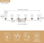 WINSHEN 6-Lights Bathroom Vanity Light Fixtures with Seeded Glass Lampshades, 45.3-Inches Length Modern Brushed Nickel Wall Light Fixture for Kitchen Bathroom Lighting