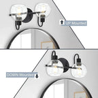 WINSHEN Black 2-Lights Wall Sconce Lighting with Seeded Glass Lampshades Industrial Bathroom Vanity Light Fixtures for Hallway Kitchen Bedroom