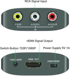 RCA to HDMI Converter,AV to HDMI for Xbox,PS One,PS2,PS3,N64,Wii,VCR,VHS,STB,Blue-Ray DVD Players,TV, Support 720p,1080p