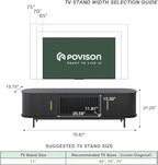POVISON Sliding Tambour Door TV Stand with LED Lights, Mid Century Modern TV Console, Wood Media Console, Entertainment Center with Storage Cabinet, Fully-Assembled (Black, 70.87")