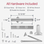 Lawrence Heavy Duty Door Closer Commercial Grade 1 - Adjustable 6-Speed Delayed-Action Door Control with 3 Pistons – Flexible Installation with Included Hardware - Embassy Series LH816