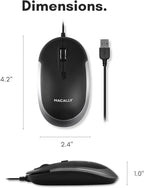 Macally Silent Wired Mouse - Slim & Compact USB Mouse for Apple Mac or Windows PC Laptop/Desktop - Designed with Optical Sensor & DPI Switch - Simple & Comfortable Wired Computer Mice (Space Gray)