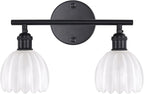 Shenmoyl Bathroom Light Fixtures, 2-Light Black Vanity Wall Light Over Mirror with White Tulip Glass Shade for Bedroom Living Room (Bulb Not Included)